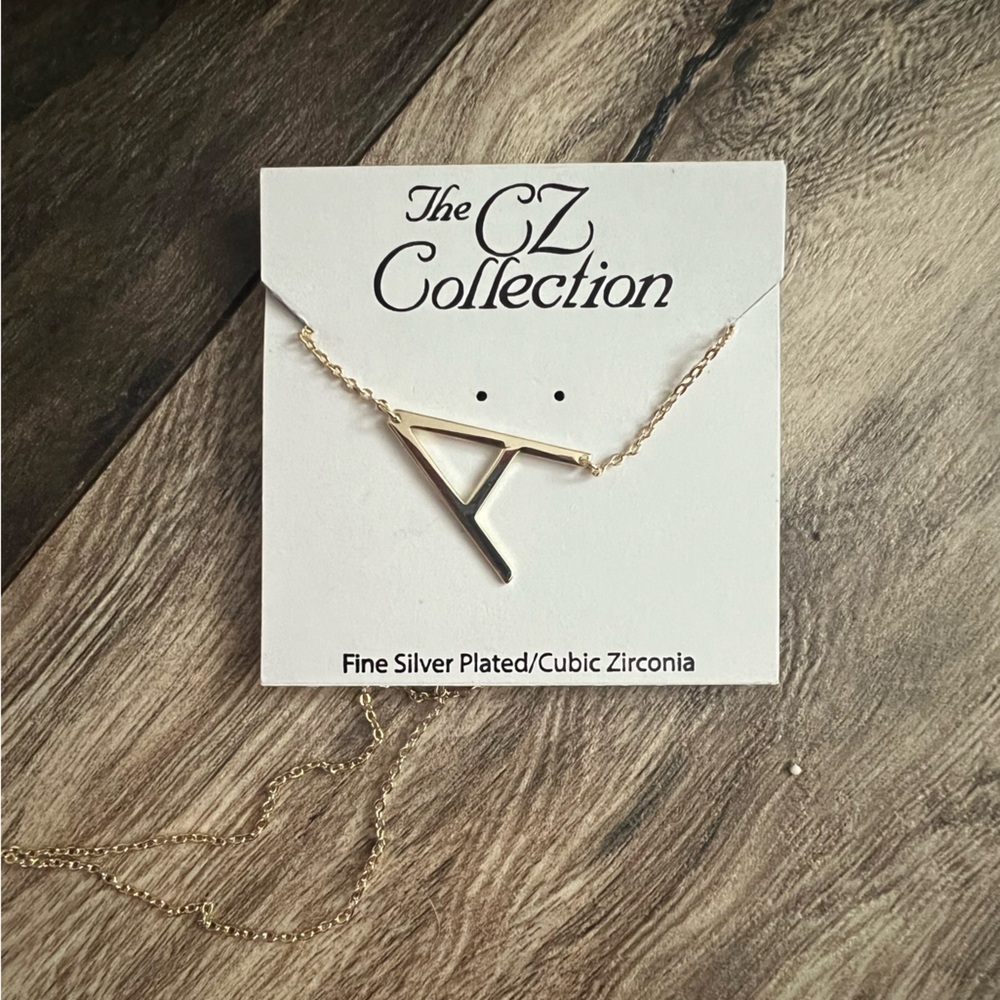 The CZ Collection fine silver plated/cubic zirconia “A” necklace